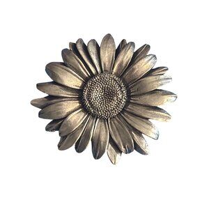 Vintage Sunflower Brooch Pin Seagull Pewter 2006 Silver 2.75" Estate 20.35g